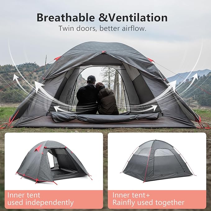 BISINNA Lightweight 3 Season Camping Tent for 2/2.5/3 Person Waterproof UPF40+ Backpacking Tent with Double Layer Ventilation Easy Setup for Family Camping Hiking Outdoor Adventures
