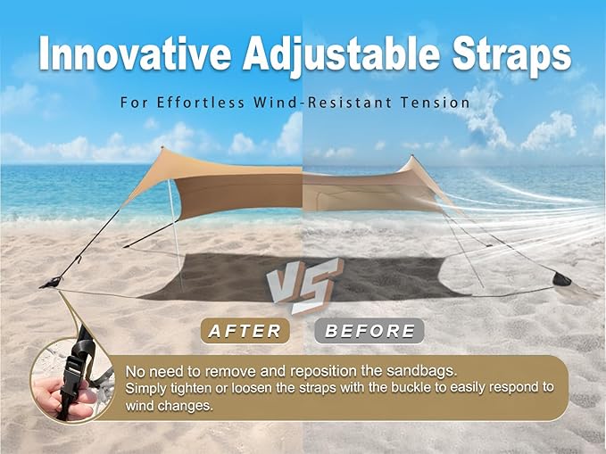 10×10ft UPF50+ Beach Tent Sun Shelter Windproof Stable Outdoor Pop Up Beach Shade Canopy for Camping Fishing Backyard Fun or Picnics 2 Poles