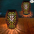 2PCS Solar Table Lanterns with Flickering Flame Light Outdoor Waterproof Metal Desktop Decorative Lamp with Hollow Design for Tabletop Garden 7.3 H Black Geometric Figure