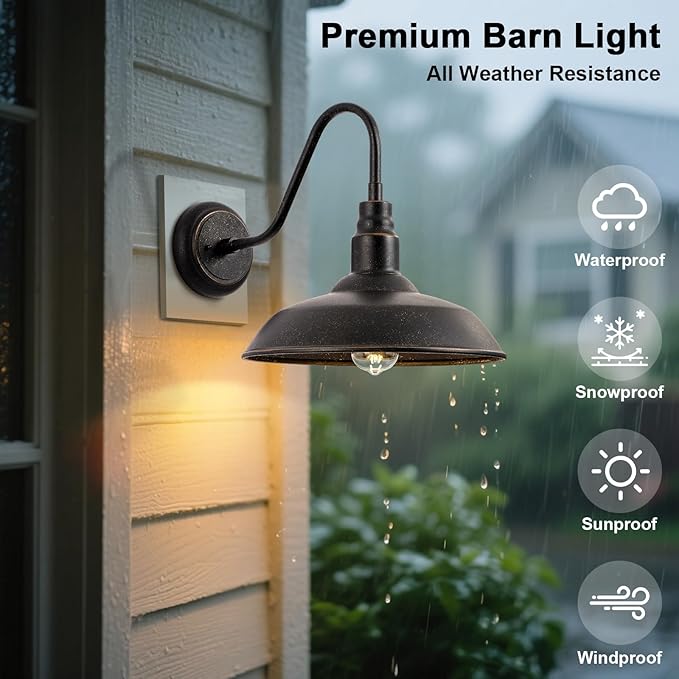 14in Outdoor Gooseneck Barn Light for Garage 2 Pack Bronze Exterior Wall Lights Fixture for Porch Outside Farmhouse Wall Sconce for Patio Cabin Entryway