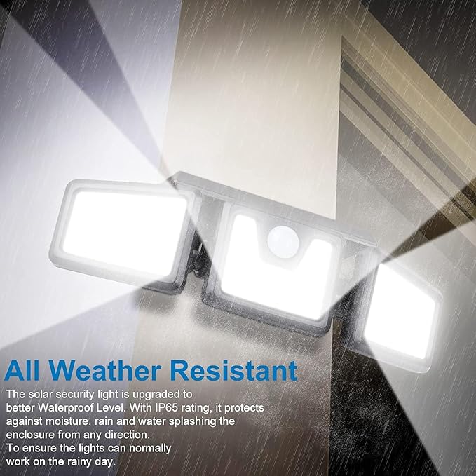 AmeriTop Solar Lights Outdoor 2 Pack 128 High Brightness LED Cordless Solar Motion Sensor Lights 3 Adjustable Heads 270°Wide Angle Illumination IP65 Waterproof Security Flood Light