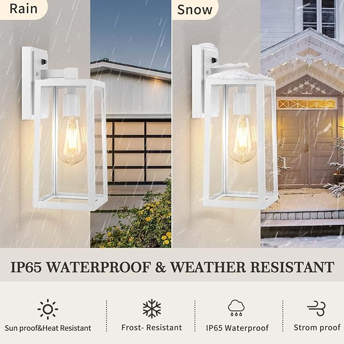 Dusk to Dawn Outdoor Lighting Fixtures Wall Mount Sensor Exterior Wall Lights for House Anti Rust Porch Light White Sconce Lamp Waterproof Wall Lantern for Doorway Garage 2-Pack
