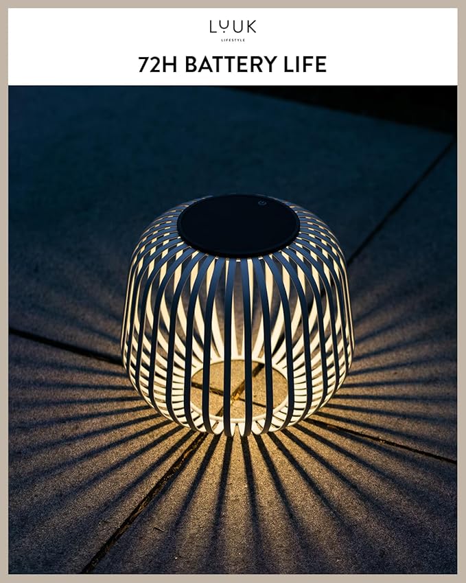 LUUK LIFESTYLE Solar-Powered Outdoor LED lamp for Balcony Lighting for Indoors and Outdoors dimmable Touch Switch Fast Charging via Solar Panel for 72 hrs runtime White