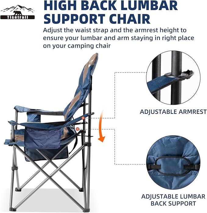 2 Pack Folding Camping Chairs Set of 2 for Adults High Back Padded Lawn Chairs Portable Outdoor Camp Chairs 400lbs CapacityBlue &amp Brown