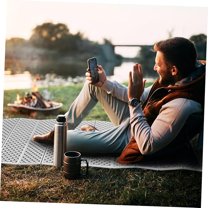 Egg Crate Folding Camping Mat Moisture Sleeping Pad Insulated Thermal Pad for Backpacking Outdoor Adventures Blue Membrane