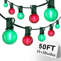 50FT G40 Christmas String Light Outdoor Frosted Red and Green LED Christmas Lights with 27 Shatterproof LED Bulbs(2 Spare) Waterproof Patio Lights for Holiday Party Backyard Xmas Decor