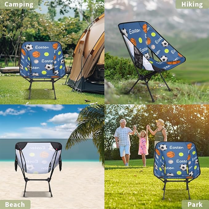 Custom Camping Chair Personalized Portable Backpacking Chair with Name Lightweight Folding Chair for Beach Hiking Ball Theme