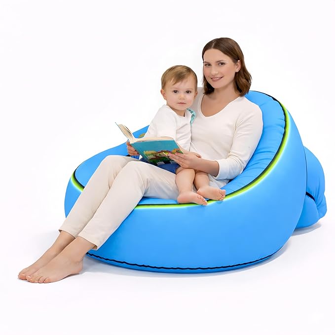Inflatable Lounger Chair with Glow Edge Portable Air Sofa for Adults &amp Kids No Pump Needed Lightweight Folding Camping Chair for Beach Poolside Backyard Travel – Includes Carry Bag