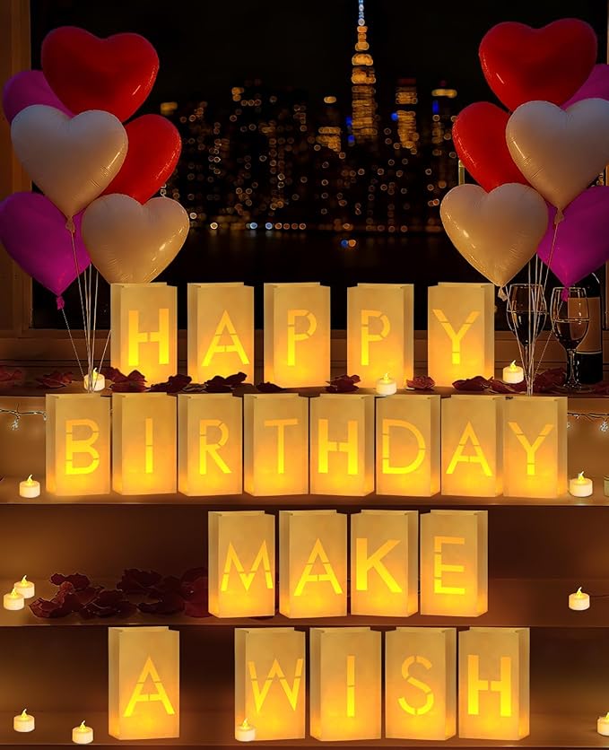 AceList Light Up Letters Luminary Bags Rose Petals and Candles Set Romantic Decorations Special Night for Anniversary Proposal Valentine’S Day Decorations