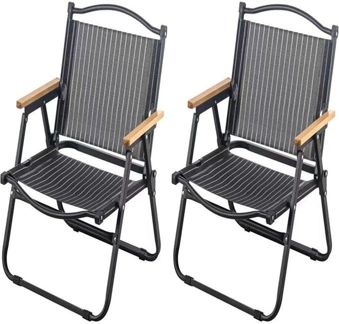 2-Pack Portable Folding Fishing Chair with Thickened Steel Frame Solid Wood Armrests &amp Teslin Fabric - Lightweight Collapsible for Hiking Beach Backpacking &amp Picnic