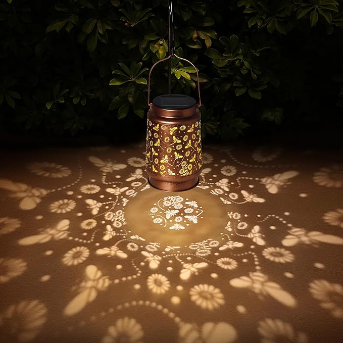 Solar Lanterns Outdoor Waterproof Bee Garden Decor Gifts for Women Mom Grandma Hanging Solar Lights Metal Solar Decoration Outside for YardPatioBackyardPorch