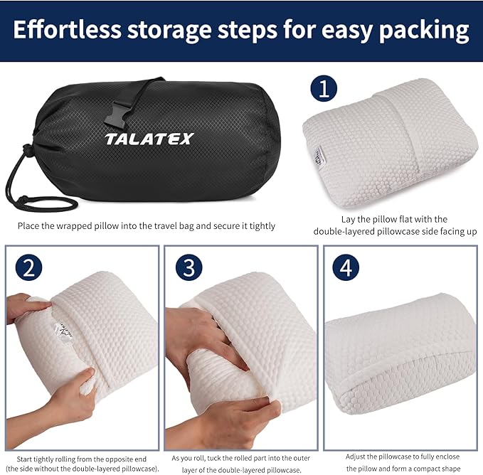 Talatex 100% Natural Premium Talalay Latex Travel Pillow Camping Pillow Small Camping Pillow with Compressible Stuff Sack No Memory Foam Chemicals with Washable Cover (Soft Latex 1)