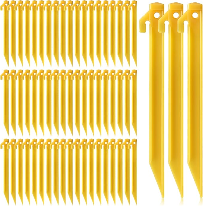 60 Pcs 9 Inch Plastic Tent Stakes Heavy Duty Beach Tent Pegs Sand Stakes Yard Inflatable Stake Awning Camping Caravan Pegs Accessory for Camping Outdoor and Garden Lawn Canopy Stake