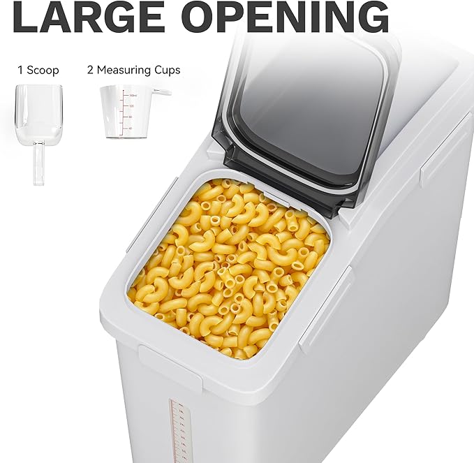 DWVO Large Ingredient Storage Bins 20.6 Gal(11.4+5.8+3.4 Gal) Flour Rice Food storage Containers Bins with Wheels Scoop and Airtight Lid for Dry Food Flour Cereal Grain Sugar White Pack of 3