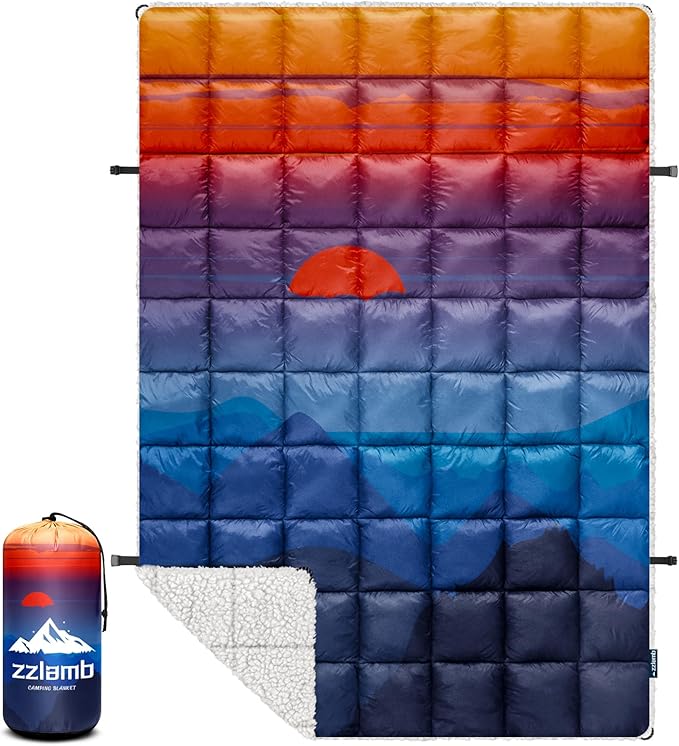 zzlamb Outdoor Camping Blanket with Sherpa LiningPuffy Thick Camp Quilt for SleepingPackable Warm Wearable Fleece Blankets for Cold WeatherTravelingBackpackingPicnicsBeachStadium 52x75in