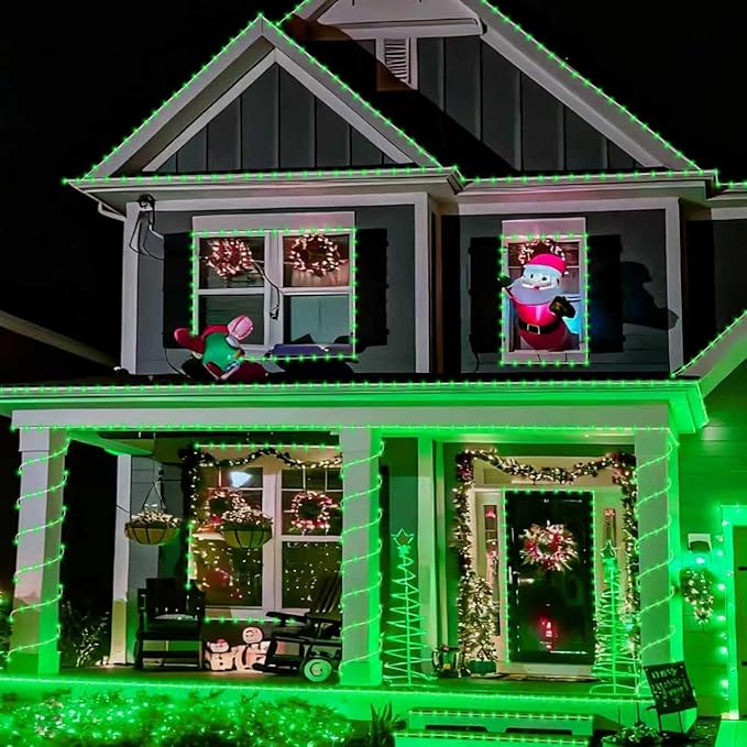 YEGUO Solar Christmas Light Outdoor Waterproof 66ft 200 LED Green Rope Lights 8 Modes Tube String Lights in Clear Thin Tube