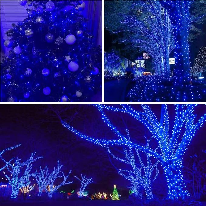 QITONG 165ft 500LED Blue Christmas Lights String Lights Outdoor Waterproof Plug in Green Wire Twinkle Tree Lights with 8 Modes