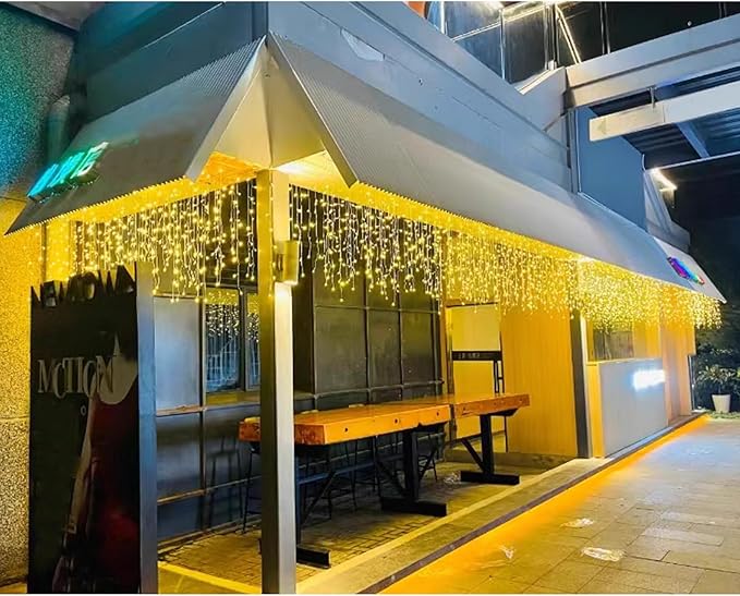 ZIMINGU Icicle Lights Outdoor 32.8 FT 400 LED 8 Modes Christmas String Fairy Lights with 80 Drops Twinkle Waterproof Connectable for Roof Balcony Business Park Decor Warm White 10M