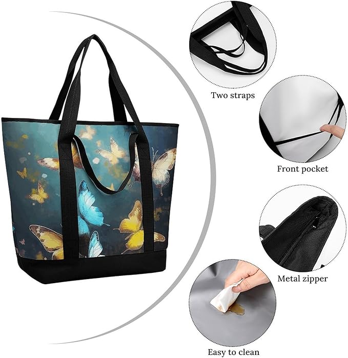 Insulated Shopping BagLarge Reusable Cooler Bags Butterflies Printed Foldable Shopping BagTravel Waterproof Shoulder Bag
