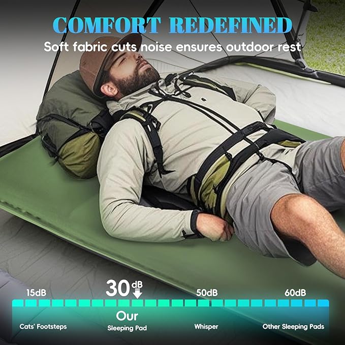 Camping Sleeping Pad Self Inflating Sleeping Pad with Electric Pump 3.2 Ultra-Thick Memory Foam Sleeping Mat with Pillow Camping Mattress Compact for Backpacking Hiking Traveling