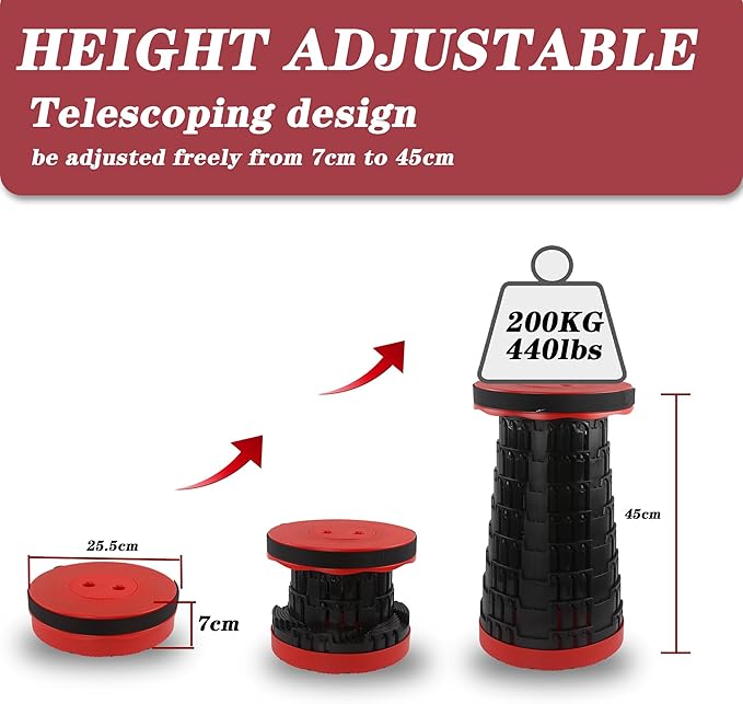 2pcs Folding Stool Collapsible Stool for Adults Portable Stools Foldable Sturdy Versatile Telescoping Ideal for Camping Fishing Hiking BBQ and Outdoor Adventure (Holds up to 440lbs Red)