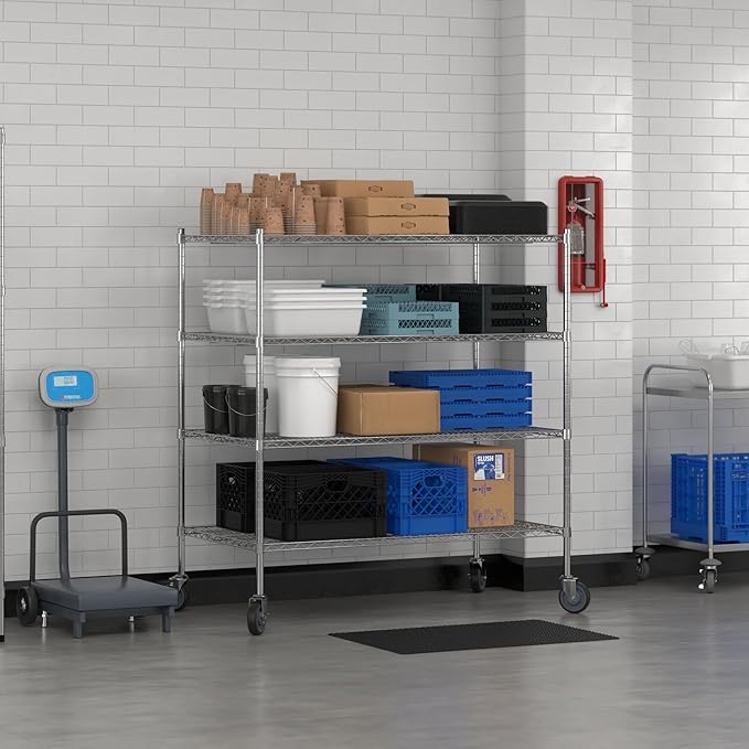 Commercial NSF Listed Chrome Mobile Wire Shelving Kit 30 x 54 x 60 with 4 Shelves Perfect for Warehouse Walk-in Refrigerator Freezer Grocery Store Restaurant Dishroom