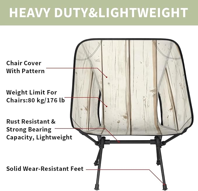 Honeybaby Folding Camping Chair Wooden Plank Camping Chairs Lightweight Portable Chair Outdoor Foldable Chairs for Camping Travel Picnic Beach Hiking