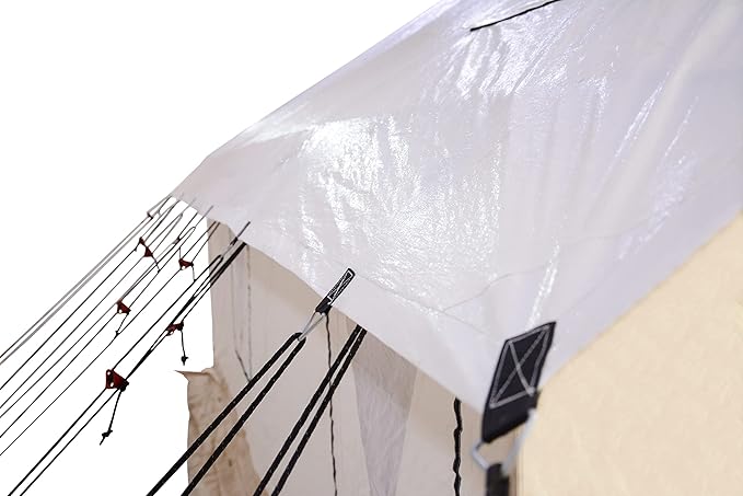 WHITEDUCK Flysheet for Alpha Wall Tent Guy Ropes D-Ring Metal Runner &amp Stakes Included for Hunting Family Camping &amp Outdoor Activities