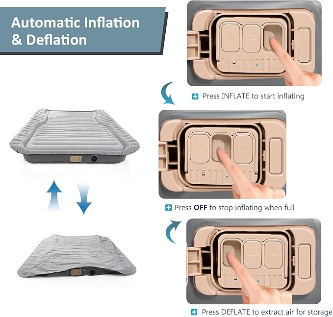 Self-Inflating SUV Air Mattress with Built in Electric Pumpcar air Mattress for TrunkPortable car Mattress for Travle and Camping (Light Gray)