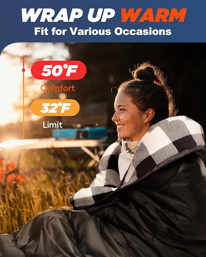 MEREZA Flannel Sleeping Bag for Adults Mens with Pillow XL Cold Weather Sleeping Bag for 30 Degree 4 Season Camping Large Big and Tall Sleeping Bags with Compression Sack