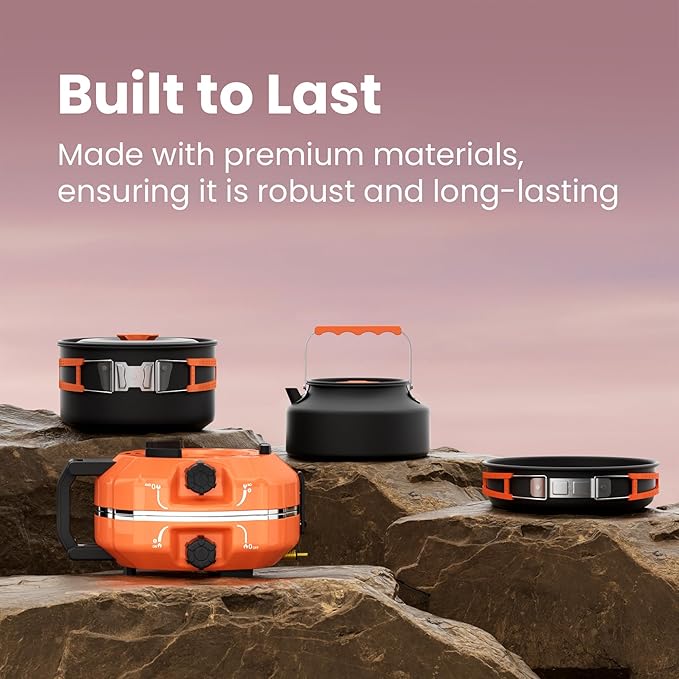 Propane 2 Burner Camping Stove Kit with Camping Cookware Outdoor Folding Propane Gas Stove Camp Portable Stove and Camping Cooking Set With 20000 Total BTUs for BBQ Tailgating Camping