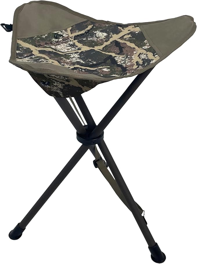 Black Sierra Folding Hunting Stool w/Shoulder Strap Supports 225 lbs Lightweight Collapsible Tripod Seat Foldable Steel Frame Chair Perfect for the Hunting Blind Fishing Hiking Travel