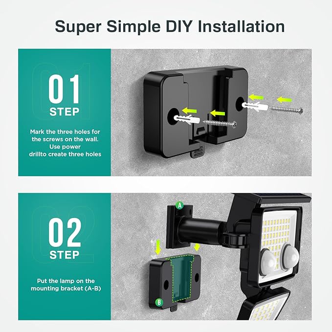 Solar Outdoor Lights - 3000LM 188 LED Motion Sensor Outdoor Lights 4 Heads Security LightIP65 Waterproof Easy Install270°Wide Angle Flood Wall Light with 3 Modes for Backyard Yard (3 Pack)