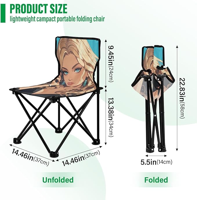 Cartoon Beautiful Woman Seductive Foldable Backpack Beach Chairs for Adults Ultra Lightweight Camping Chair Includes Carry Bag Hiking Chair for Fishing Outdoor