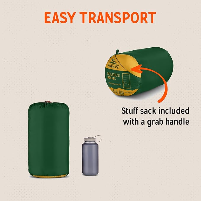 Kelty Solstice 20 Oversized Camping Sleeping Bag Spacious Rectangular Shape Zip Together for 2P Anti-Snag Zips Internal Pocket