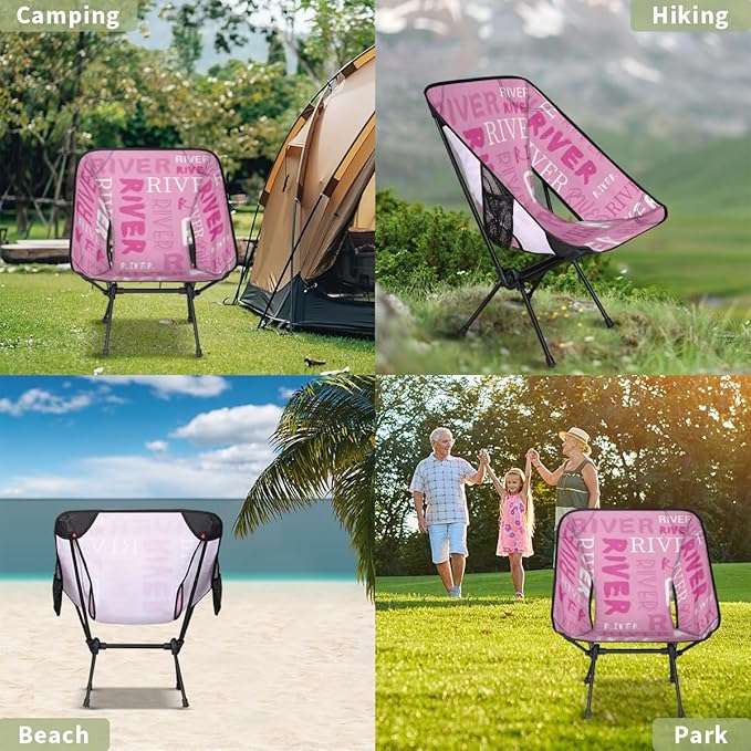 Custom Camping Chair Personalized Portable Backpacking Chair with Name Lightweight Folding Chair for Beach Hiking Pink