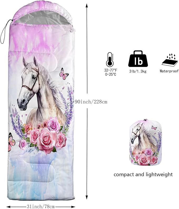 HOSIMA Dear Hunting Pattern Cold Weather Sleeping Bags for Kids AdultsBlack Light Weight Waterproof Sleeping Bags for Outdoors Hiking.