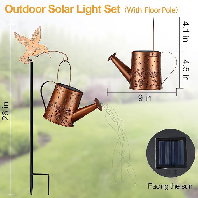 Outdoor Hanging Solar Lantern Waterproof Set Outside Metal Sunflower &amp Butterfly watering can Landscape Lights for Garden Yard Patio Pathway Decor Birthday Gifts for Women Mom Grandma -With Floor