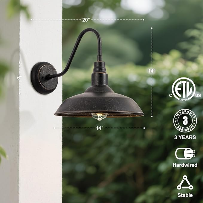 14in Outdoor Gooseneck Barn Light for Garage 2 Pack Bronze Exterior Wall Lights Fixture for Porch Outside Farmhouse Wall Sconce for Patio Cabin Entryway
