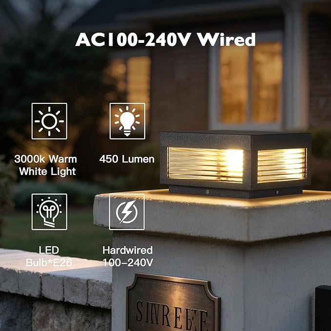 Outdoor Post Lights 9.84 Hard Wired Column Pillar Light Waterproof Modern Lamp Posts AC100-240V LED Square Lantern for Fence Driveway Patio Garden Backyard