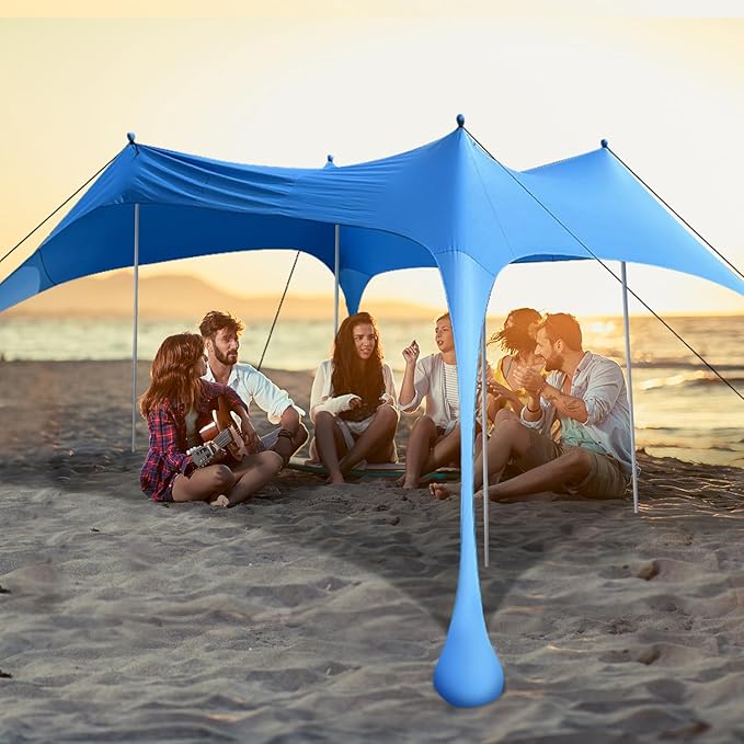 Beach Canopy Tent with UPF50+ Protection Sun shelter Umbrella Portable Camping Tents 12X12FT Include Beach Blanket Phone Case with Sandbags Poles Anti-Wind Ropes for Beach Camping Backyard Picnics