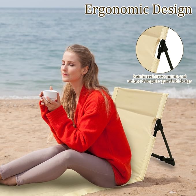 Camping Folding Chair with Backrest Beach Floor Chair with Incline Function Waterproof Oxford Cloth Outdoors Relaxing Chair with Carry Bag for Camping Beach Road Trips