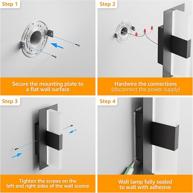 12.4 inches Outdoor Led Wall Light 30W 3000K Hardwired Porch &amp Patio Aluminum Sconces with Frosted Acrylic LampshadeIP65 Waterproof Exterior Wall Lamp for GarageFront Door(Black2Pack)