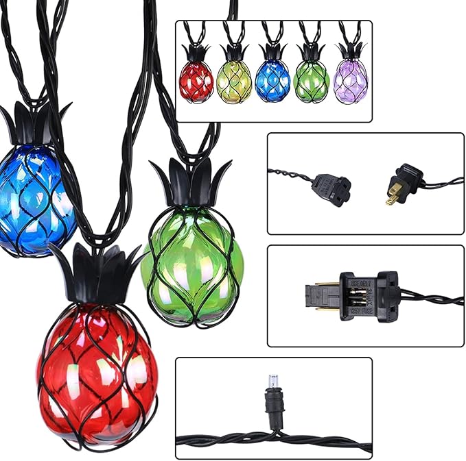 Vigdur Pineapple String Lights - Outdoor Patio Lights Plug in with 10 Pineapple Bulbs Connectable Indoor String Light for Bedroom Bistro Tiki Decor(10FT