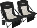 AKSOUL Folding Beach Chair for Adults: Low/High Back Chairs with Carry Bag - Extra Wide Seat Chair with Comfortable Pillow &amp Storage Pocket (1 Pack &amp 2 Pack Blue)