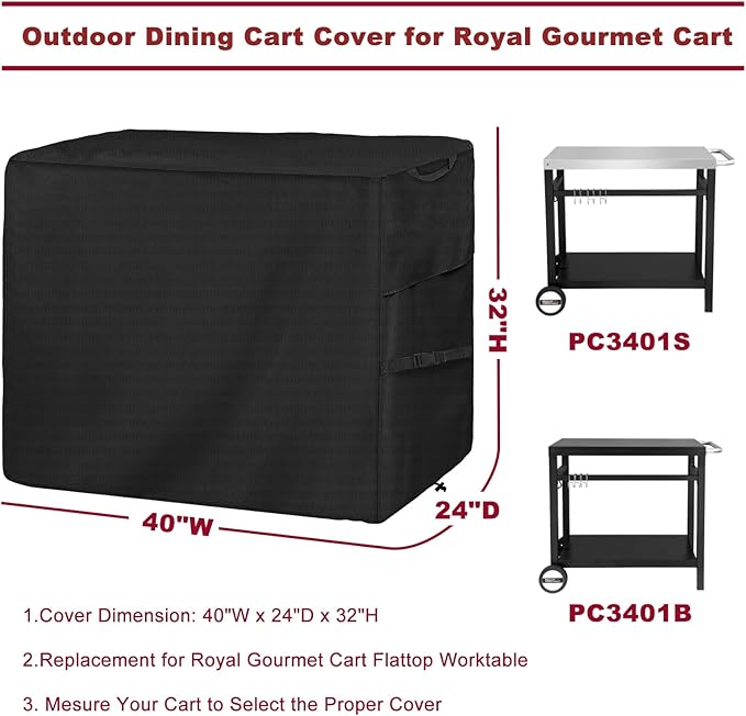 Outdoor Dining Cart Cover for Royal Gourmet Cart Flattop Worktable PC3401S PC3401B for 40 inch Outdoor Utility Cart 600D Outdoor Waterproof Weather Resistant Cover
