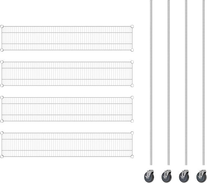 Commercial NSF Listed Chrome Mobile Wire Shelving Kit 12 x 60 x 80 with 4 Shelves Perfect for Warehouse Walk-in Refrigerator Freezer Grocery Store Restaurant Dishroom