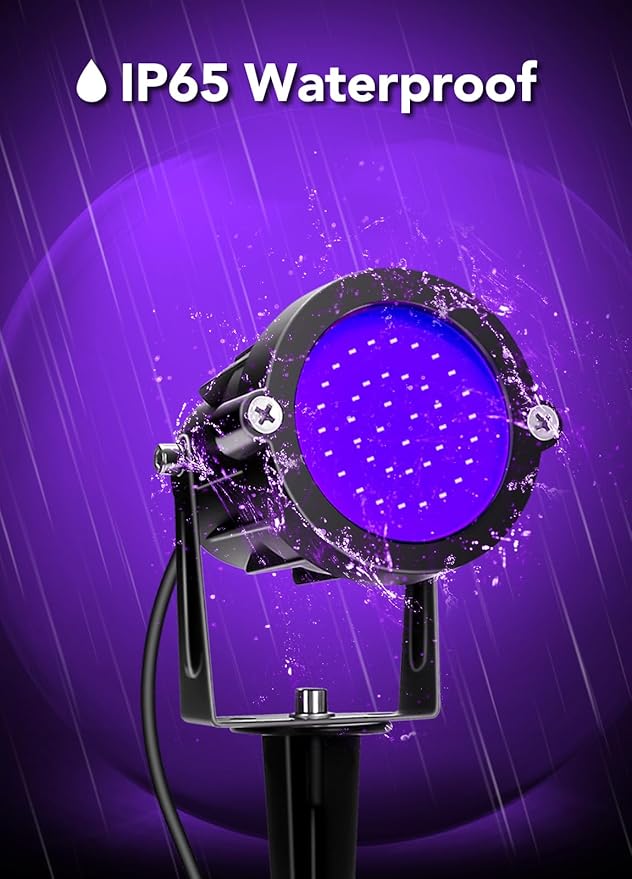 Elenora Halloween Spotlights Outdoor 15W LED Black Light/Blacklight for Glow Party Body Paint Fluorescent Poster 110V Plug-in Spot Light IP65 Waterproof Landscape Lighting for Yard Garden 2 Pack