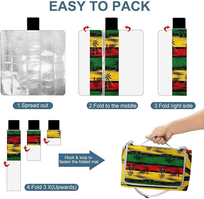 Marijuana Leaves Rasta Lion Cannabis Waterproof Outdoor Picnic Blanket Sandproof Beach Mat for Camping Hiking Grass Travelling