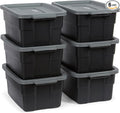 Rubbermaid 6-Pack Heavy Duty Durable 3 GAL Totes for Storage with Snap Lids and Handles Plastic Storage Bins Stackable Black Gray for Home and Garage (3 GAL - 6 Pack Solid Black and Grey)